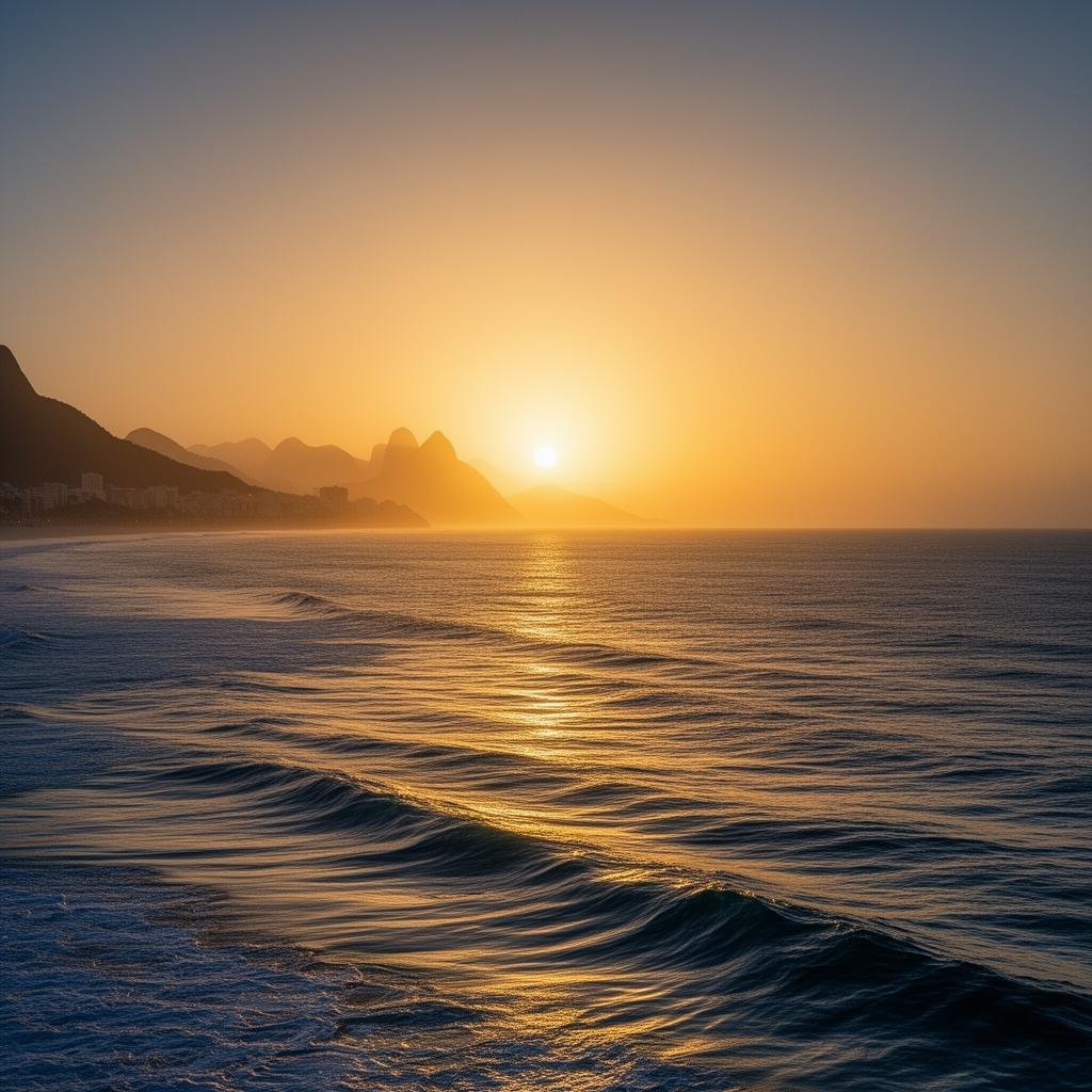 Pôr do sol sobre o mar do Rio de Janeiro
